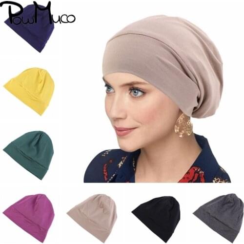 Powmuco Fashion Simplicity Cotton Women Nightcap Elastic Wide Side Turban Beanie Hat Lady Accessories Care Hair Bonnet