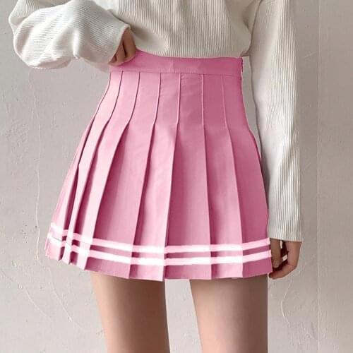 Y2k Summer Korean Fashion Short Women Skirt Casual High-Waisted Slim Elastic Striped Harajuku Pleated School Mini A-line Skirts