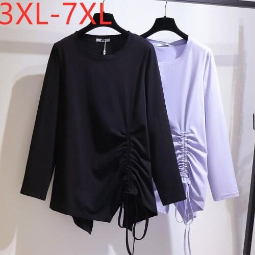 New 2021 spring autumn plus size tops for women large long sleeve casual loose ruffle black cotton T-shirt 3XL 4XL 5XL 6XL 7XL
