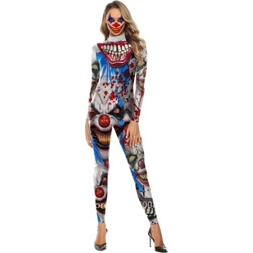 Halloween Scary Skeleton Cosplay Women Clown Horror Costume Day of The Dead Jumpsuit Carnival Party Zombie Bloody Disguise
