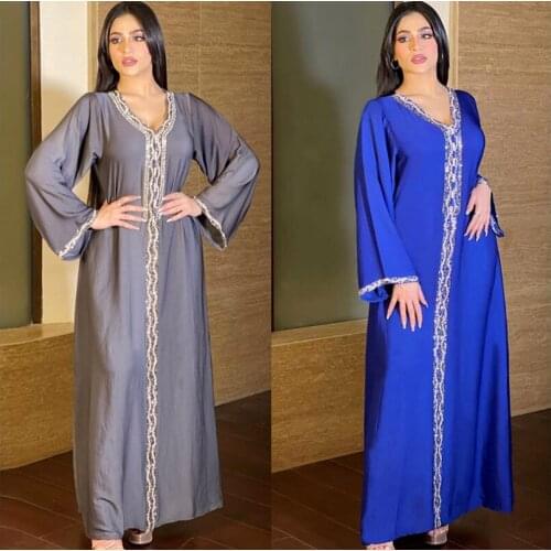 2021 Summer New Ladies Dress Muslim Fashion Hot Diamond Simple Wild Pure Color Robe Woman Fashion Skirt Clothing WE357