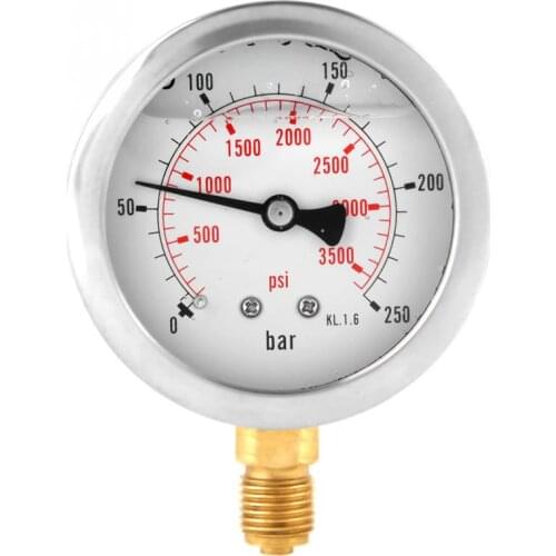High Quality 0-250Bar 0- 3750PSI G1/4 63mm Dial Hydraulic Water Pressure Gauge Meter manometer Air oil water HydraulicThread