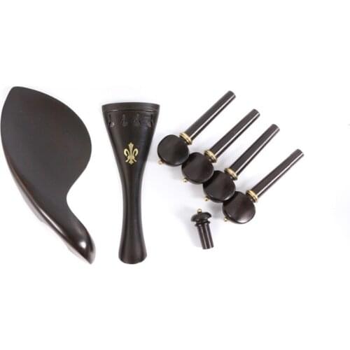 1set violin kit 4/4 violin peg tailpiece chin rest end pin natural ebony wood metal inlay violin accessories
