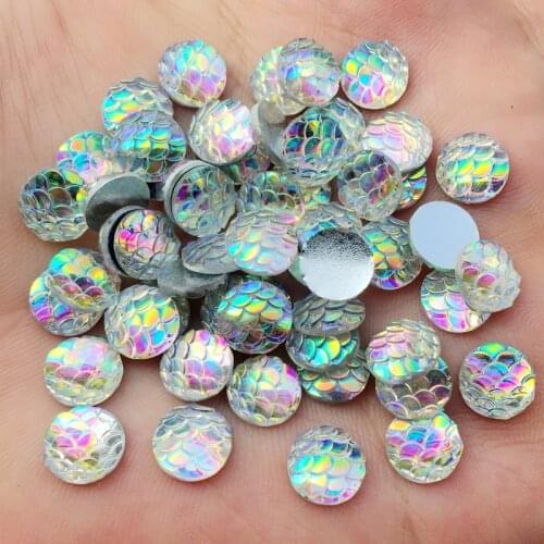 160pcs 7mm&6mm AB Color Round Resin Rhinestone Fish Scale Flatback Crystal Stones Gems For clothing Crafts Decorations DIY