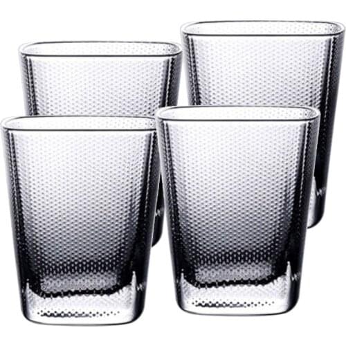 4pcs/lot Glass Hammered Square Water Cup Transparent Cold Drink/coffee/juice/milk Cup High Borosilicate Lead-free Glass