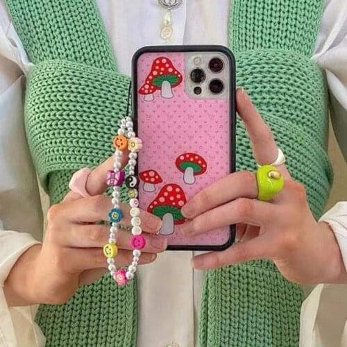 90s Aesthetic Flower Smiley Yin Yang Mobile Phone Chain Butterfly Animal Pearl Vintage Harajuku Keychains Charms 90s Aesthetic