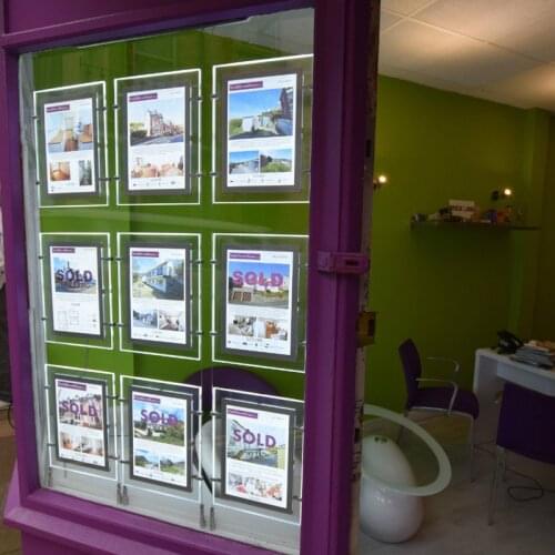 Real Estate Agency Window A3 Vertical Cable Hanging LED Illuminated Acrylic Poster Frame Display System,Double Sided A3 Lightbox