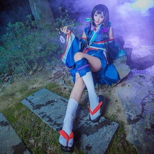Anime Game Onmyoji Ssr Cosplay En'enra Kimono Set Cosplay Costume Sexy Dress Halloween Costumes With Earring Tobacco Pipe Props