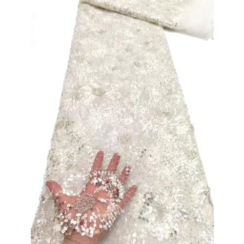White Sequins Lace Fabric with beads Nigerian Mesh Lace Fabric Beaded French Lace Fabric African Lace Fabric For Party HD5020