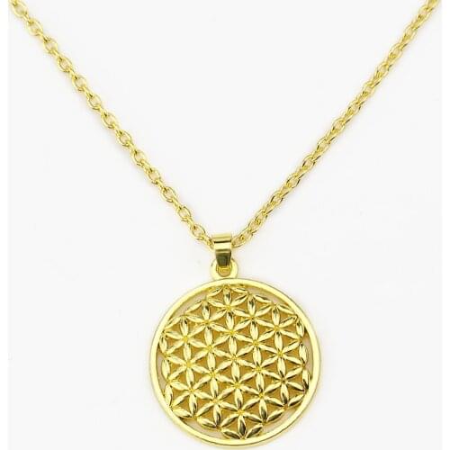 Flower of Life Buddhist Necklace Long Chain Seed of Life Sacred Geometry Jewelry Fleur De Vie Yoga Namaste Necklace