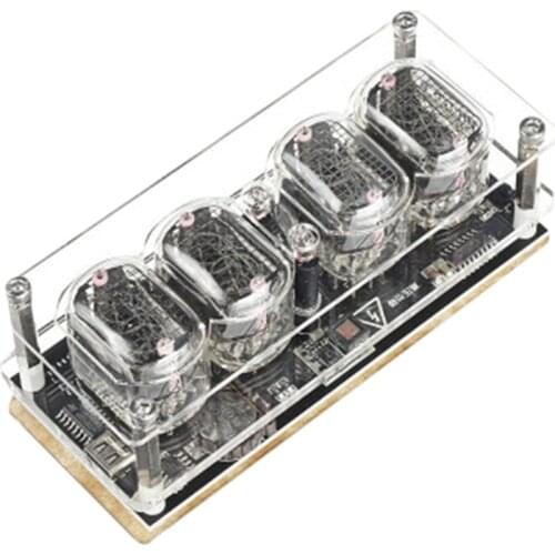 IN-12 Glow Tube Clock Bottom Plate 4-Bit Retro Nixie Tube Clock with 6 LED Backlight, DIY Creative Decoration Clock