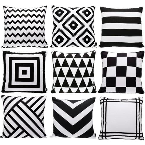 Black And White Cushion Cover Geometric Triangles Chevron Stripes Plaids Rhombus Rug Pattern Cushion Covers Sofa Pillow Case