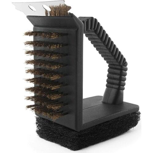 Barbecue Grill Cleaner 3 in 1 Corner Copper Wire Brush Cooking Tool BBQ Cleaning Brush Steel Wire Sponge Shovel BBQ Tool