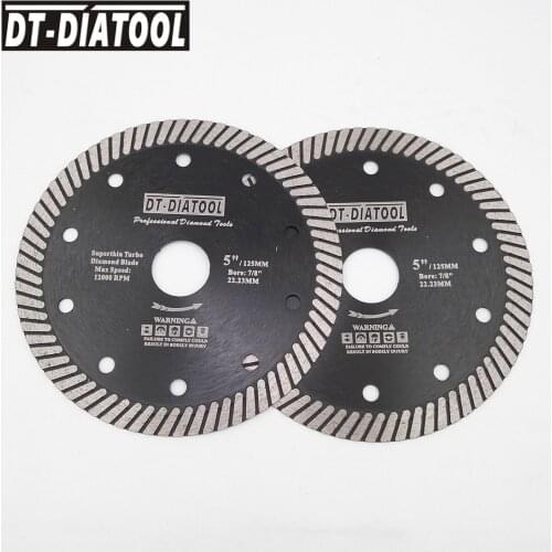 DT-DIATOOL 2pcs 5 Inches Diamond Hot Pressed Super Thin Turbo Saw Blades Bore 22.23mm Cutting Disc for Tile Marble Granite