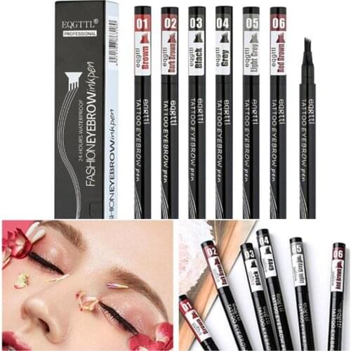 Flower 6 Colors Microblading Eyebrow Tattoo Pen 4 Forks 3D Tint Natural Long Lasting Waterproof Brown Tip Eye Brow Pencil