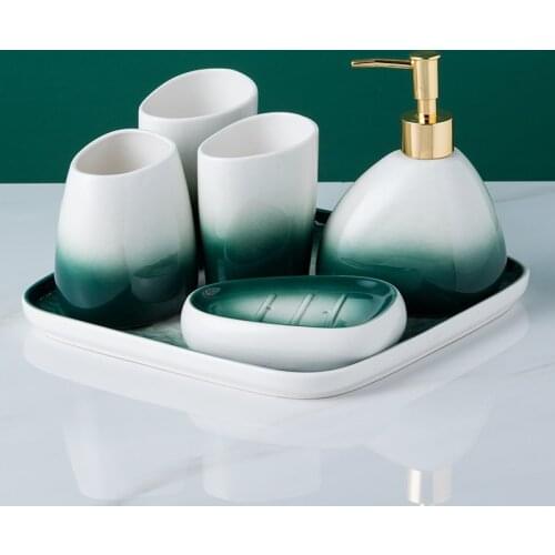 Gradient Green Ceramic Sanitary Ware-Piece Wash Suit Couples Brushing Gargle Bathroom Amenities, Kitchenware
