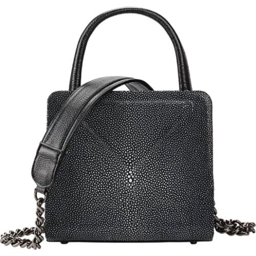 Thailand Authentic Sand Stingray Leather Women Flap Purse Genuine Skate Skin Lady Cross Shoulder Bag Female Small Black Handbag