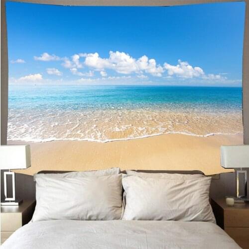 Beautiful sea beach blue sky landscape tapestry polyester wall cloth art tapestry hippie wall hanging psychedelic beach towel