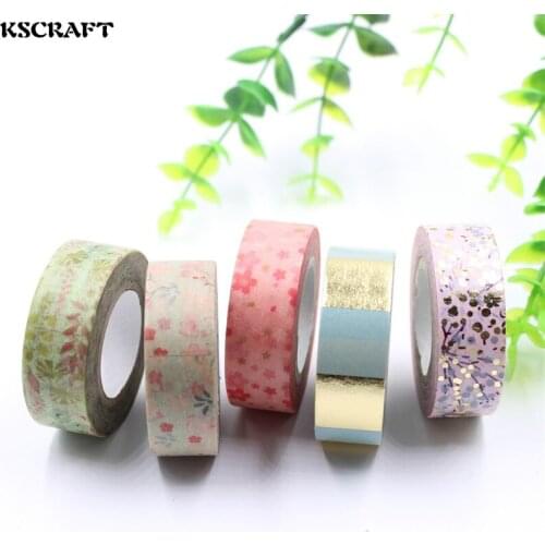 KSCRAFT 15mm*10m Adhesive Tape for Scrapbooking DIY Craft Sticky Deco Masking Japanese Paper Washi Tape Color 5pc/set