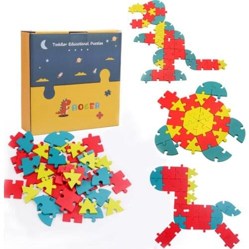 Kid color irregular DIY wooden jigsaw puzzle toys 40pcs wooden creative traffic animal letter shape jigsaw puzzle gift to Kid
