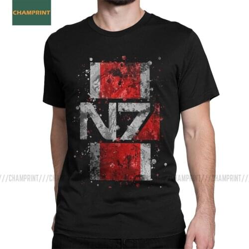 Mass Effect N7 Splatter T-Shirt Men Garrus Commander Bioware Wrex Mordin Game Pure Cotton Tees Short Sleeve T Shirts Gift Tops