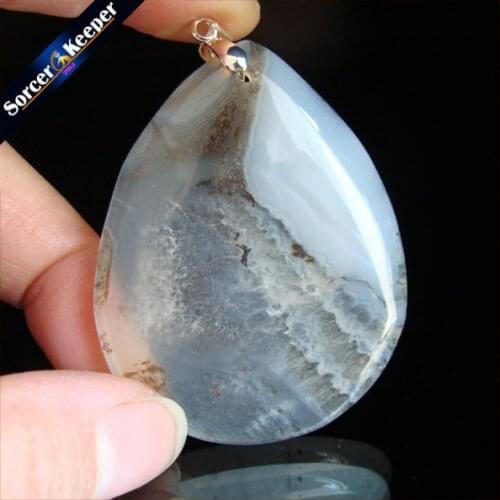Men Jewelry Slide Large Natural Dendritic Moss Agates Stone Beads Pendant Necklace Wholesale Fashion Crystal for Boys Gift HS647