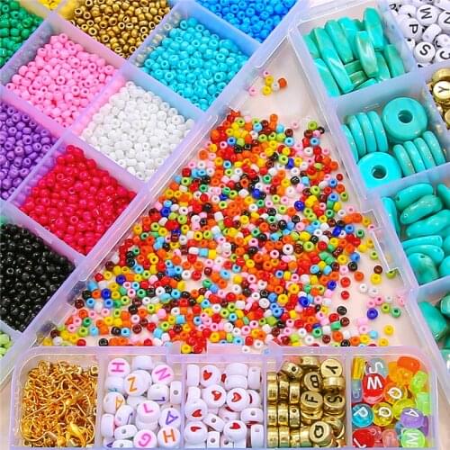 Beads Kit Plastic Turquoise Letter Beads Seed Beads Set Elastic String Lobster Clasp Box for DIY Earring Bracelet Jewelry Making