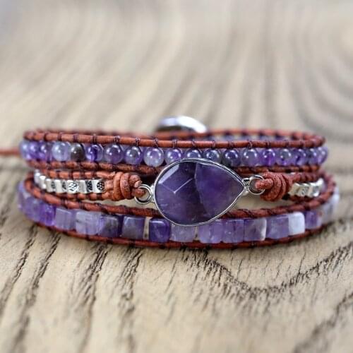 2021New Best Selling Retro Natural Amethyst Bracelet Beads Bracelet Knitting Pure Hand Bohemian Bracelet Bracelets for Women