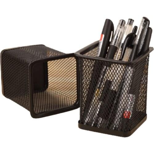 Pencil Holder Office Desk Metal Mesh Square Pen Pot Case Stationery Container Organiser Durable Pencil Case Black