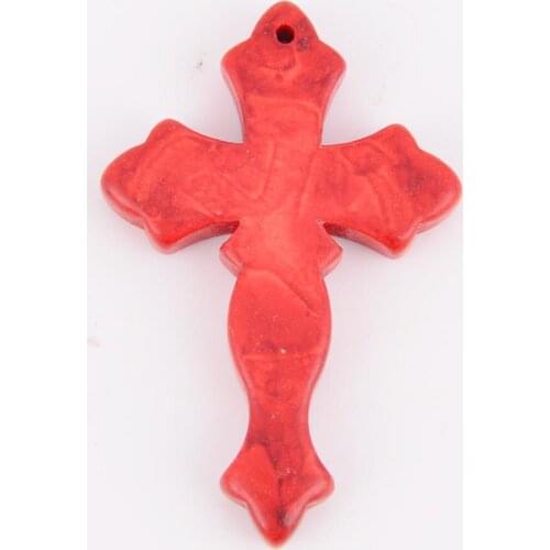 Natural Stone Red Green Cream-coloured Howlite Cross Shape Pendant Necklace for Women Men Healing Jewelry Three Choices D546