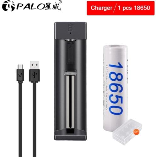 PALO 3.7v 18650 Rechargeable Battery 3200mAh Li-ion 18650 Reachargeable Batteries for Flashlight with LED Charger