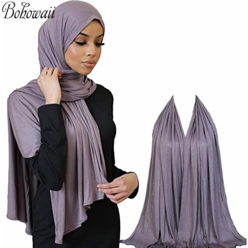 BOHOWAII Soft Stretch Jersey Hijab Easy Wearing African Head Wrap Scarf Long Hair Headband Turbans for Women Muslim Khimar