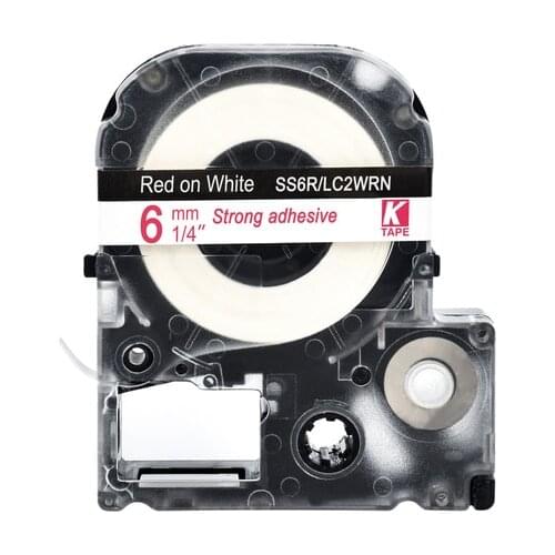 6mm Red on white SS6R Compatible Epson KingJim Label Printers LC-2WRN Laminated Label Tapes Ribbon LC2WRN for LW-300 400