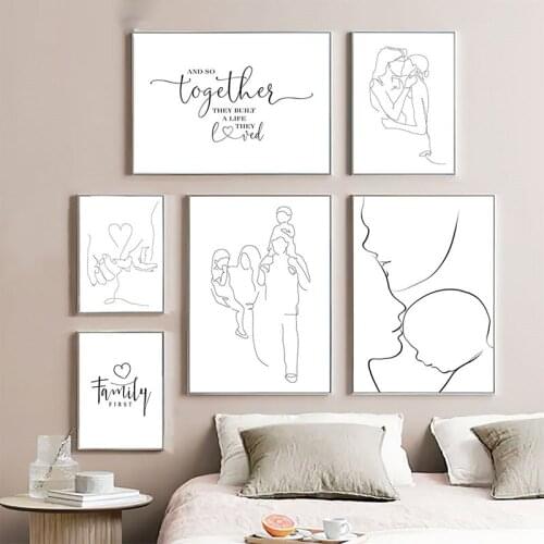 Hand In Hand Wall Canvas Painting Modern Family Poster Abstract Line Print Minimalist Wall Pictures Bedroom Interior Home Decor