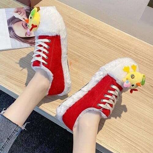 Cartoon canvas shoes womens winter warmth 2020 Santa Claus thick soled Plush womens shoes