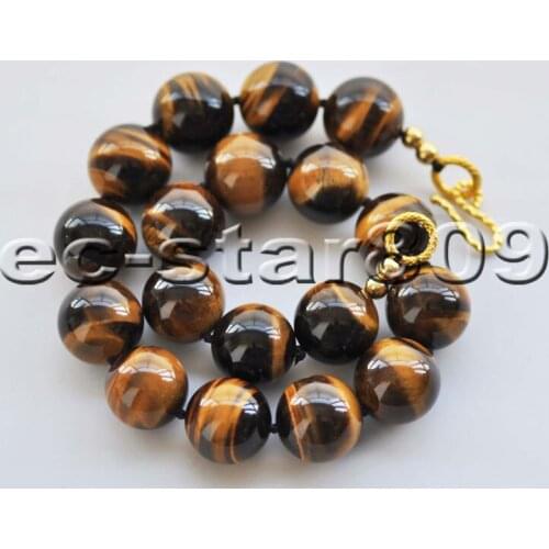 S2330 Big 17" 20mm Yellow Round Tiger'-eye Stone Bead Necklace