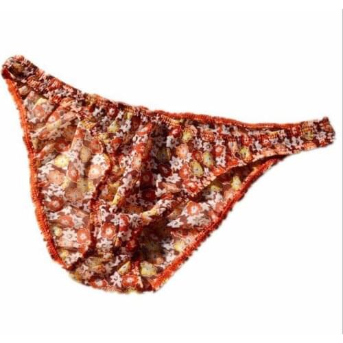 Mens sexy underwear Male low-waist gauze Floral panties translucent Men sexy briefs