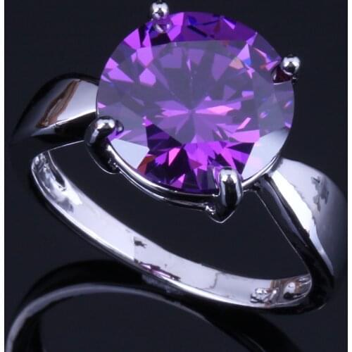 Outstanding Round Purple Cubic Zirconia Silver Plated Ring V0440