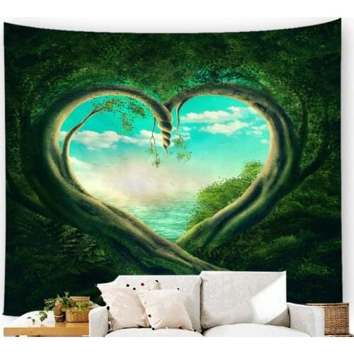 Sweetheart Shape Green Tree Wall Hanging Tapestry Flora Living Room Blanket Bed Room Decor tuinposters voor buiten strand T244