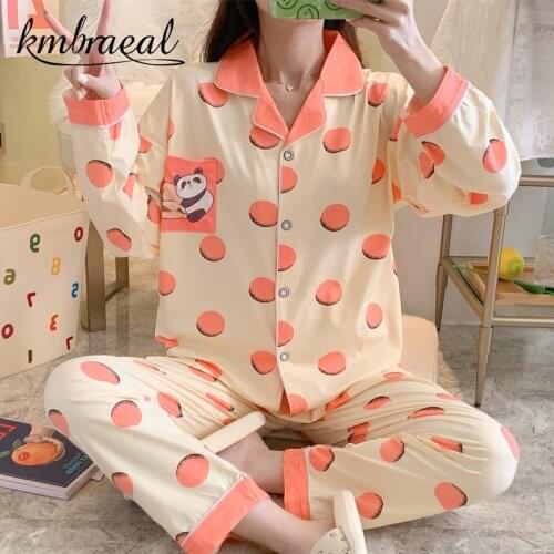 Pajamas for Women Milk Silk Sleepwear Set Panda Autumn Turn-down Collar Print Long Sleeve Pajama Set Homewer Girl Plus Size 2xl