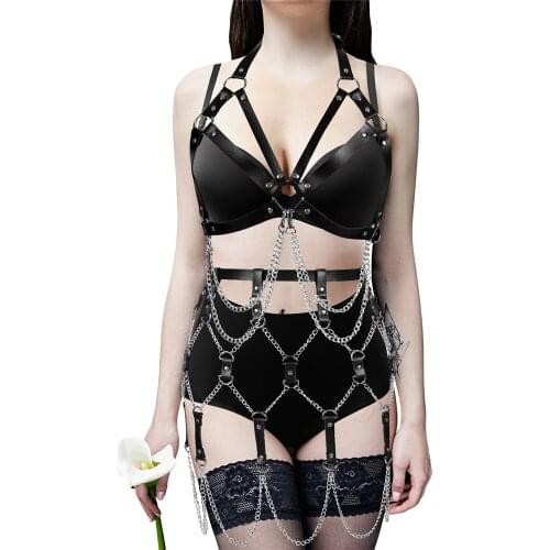 Punk Lingerie Garment Accessories Harness For Woman Leather Belt Metal Female Black Skirt Harajuku Goth Holographic Clothes