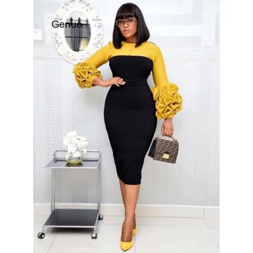 2020 Hot Sale Two - Color Round Collar Splice Midi Dress Elegant And Generous Sexy Tight Midi Dress Office Lady Fashion Dress