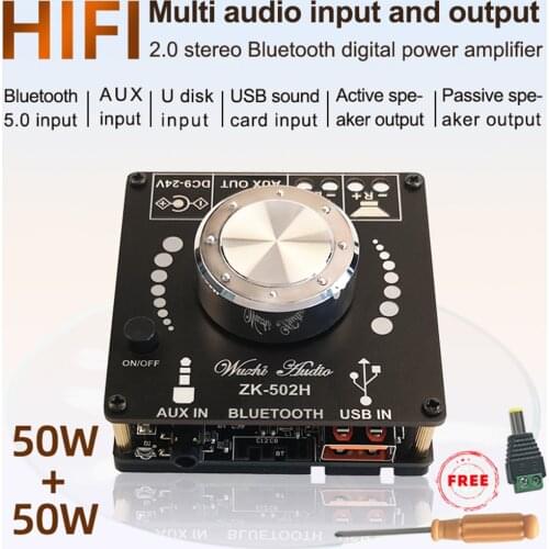 ZK-502H HIFI Bluetooth 5.0 TPA3116D2 Digital Power Audio Amplifier board 50WX2 Stereo AMP Amplificador Home Theater AUX USB