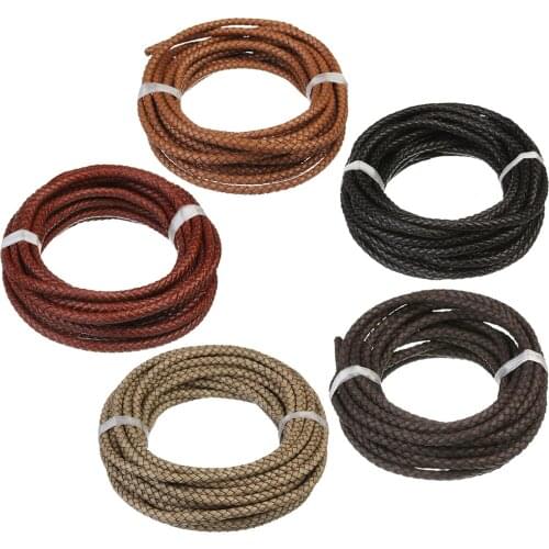 1Meter Round Braided Brown Beige Genuine Leather Cord Thread String 6mm for DIY Men Women Bracelet & Necklace Findings