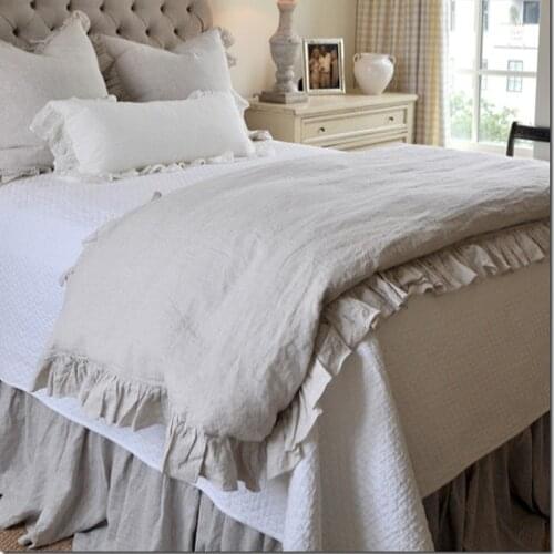 1pcs French Ruffled Linen Duvet Cover King Size Flax Bedding Queen Washed Bed Duvet Bedding Qualit 210x210cm+7cm