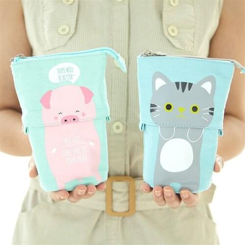 1pcs Cute Convenient Storage Pencil Case for Girls Boy Pencilcase Canvas Cartridge Pen Bag Kawaii Unicorn Pen Box Stationery