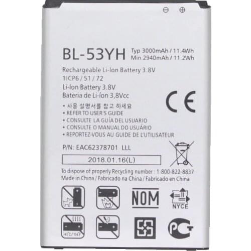 1x 3000mAh Replacement Battery For LG G3 BL-53YH F400 F400K F460 F470 D830 D850 VS985 D850 D851 D852 D855 D857 D858 D859 LS990