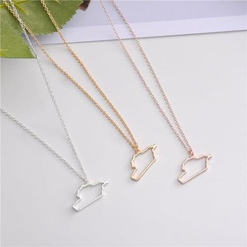 30 Outline hollow Asia Syria map State geography Necklace city Hometown geometric souvenir Clavicle Pendant Necklace Jewelry