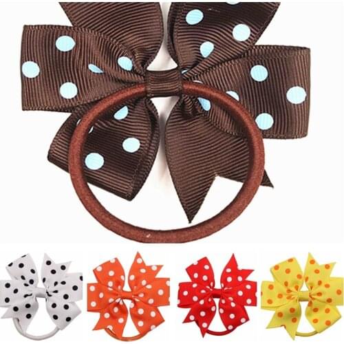 10pcs/lot Hot Wave Point Grosgrain Ribbon Bows Elastic Hairband Handmade Dovetail Dots Bowknot Infant Hair Rope Birthday Gifts
