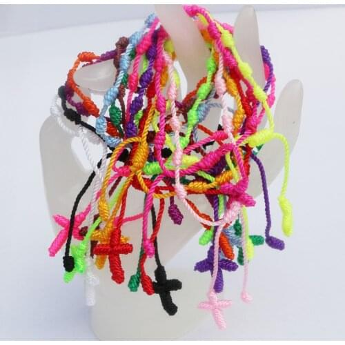 10PC Handmade Lucky Cord Braid Rope Knotted Rosary Cross Bracelets Nylon String Cross Friendship Bracelets Wristband 15colors